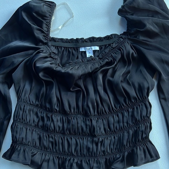 Bar III Women's Square Neck Smocked Puff Sleeve Top black Size XS - Picture 3 of 6